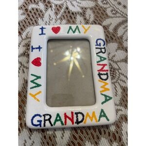 I Love My Grandma Ceramic Picture Frame White Colorful Hand Painted Style 5x7